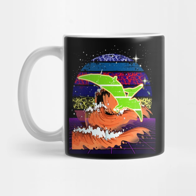 Pteranodon Dinosaur Paleontology Retro Synthwave Art Sunset by National Cryptid Society